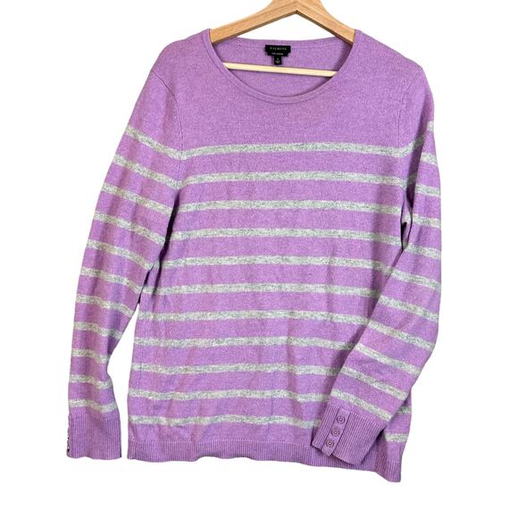 Talbots Pure Cashmere Purple White Striped Pullover Sweater Long Sleeve L Large - Picture 1 of 6